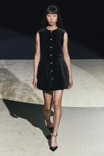 ZARA БАРХАТНОЕ ПЛАТЬЕ С БАСКОЙ — ZW COLLECTION, ЧЕРНЫЙ