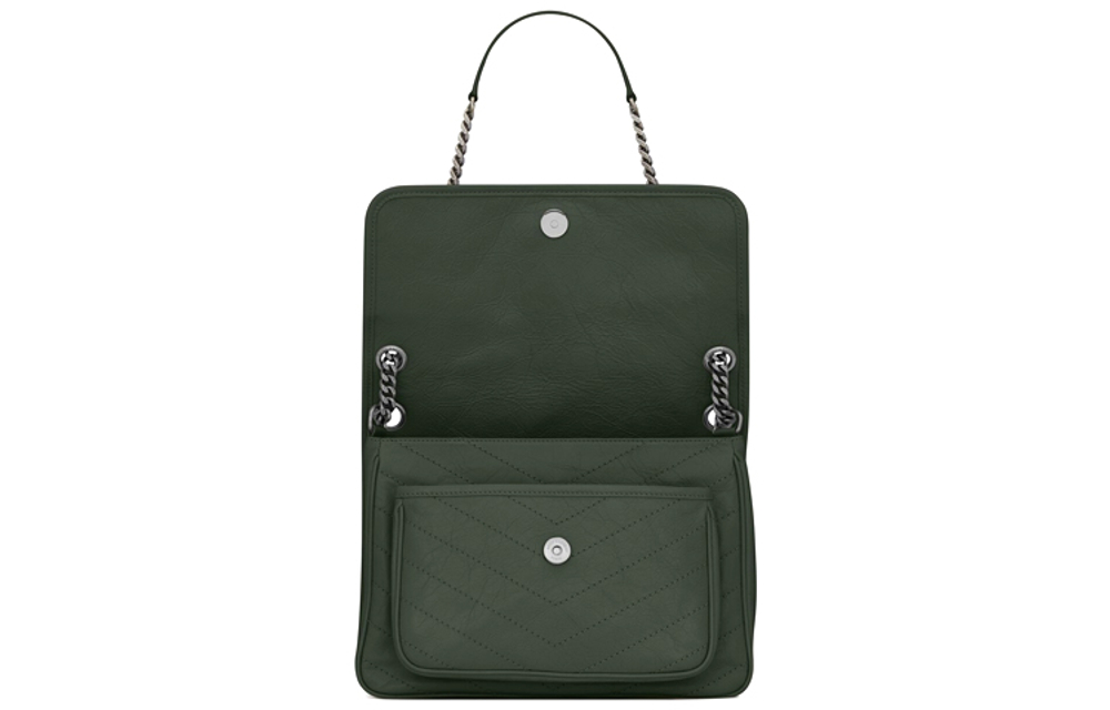 SAINT LAURENT Niki Cow Leather Hobo Bag, Crossbody Bag, Shoulder Bag Women"s Dark Green