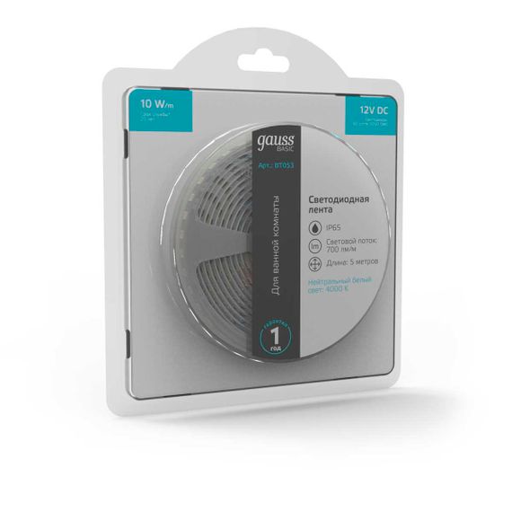 Светодиодная лента Gauss 10W/m 60LED/m 5050SMD нейтральный белый 5M BT053