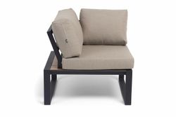 "Тулон" угловой модуль, каркас алюминий, HPL "дуб", черный муар, ткань бежевая 15052