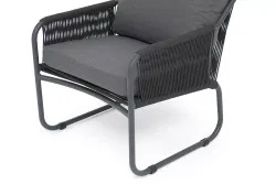 "Ането" кресло плетеное из роупа, каркас алюминий темно-серый (RAL7024) муар, роуп темно-серый круглый, ткань темно-серая 027