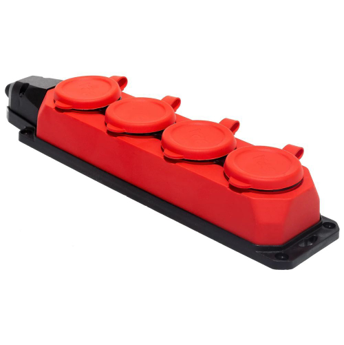 ЭРА Колодка ОУ 4 гнезда с заглушкой каучук 16A 220-240V IP44 красная K-4e-RED-IP44 5100
