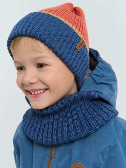 Шапка тыква из смесовой шерсти однослойная Колор блок "Деним"