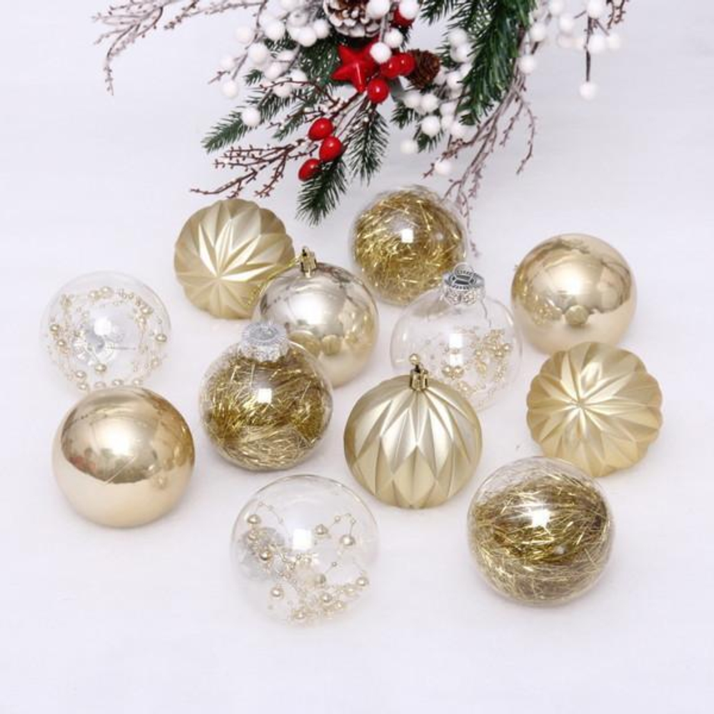 Набор шаров 8 см "Волшебство"-в наборе 12шт. Золото