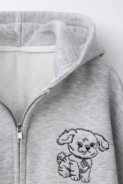 ZARA ХУДИ С ВЫШИВКОЙ СОБАКИ, СЕРЫЙ МЕЛАНЖ