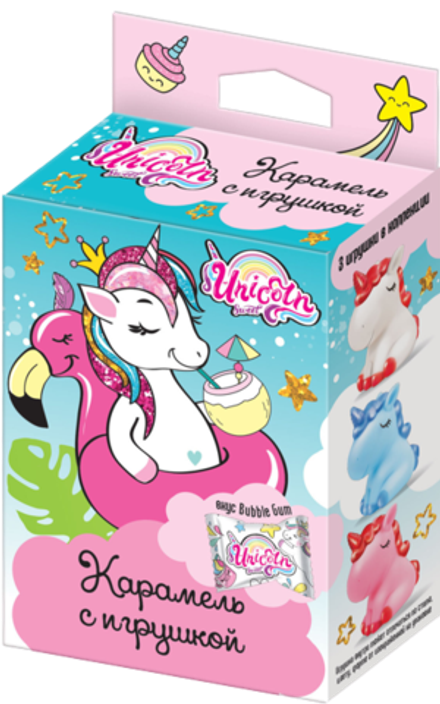 Карамель Единорог с игрушкой в коробочке