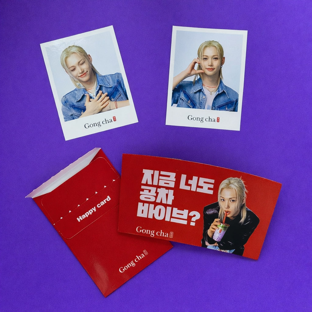 Карты и капхолдер Gong Cha Korea с Феликсом Felix Happy Card