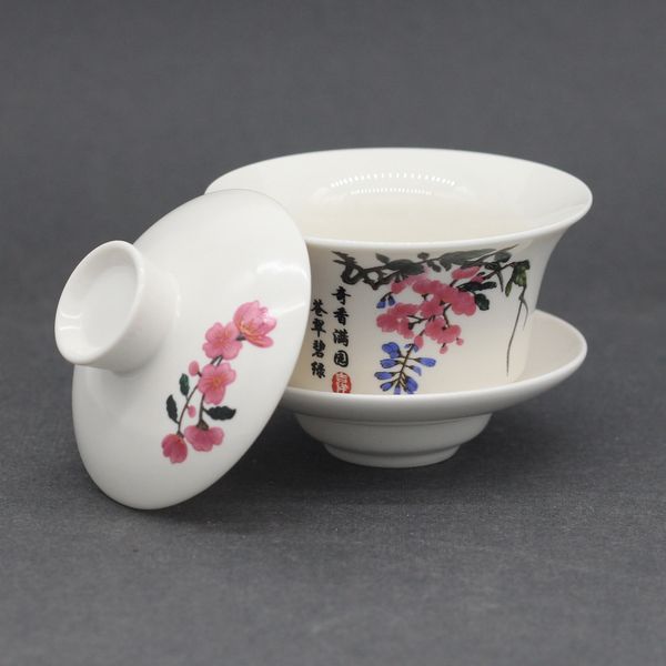 Гайвань с розовыми цветами, фарфор, 100мл