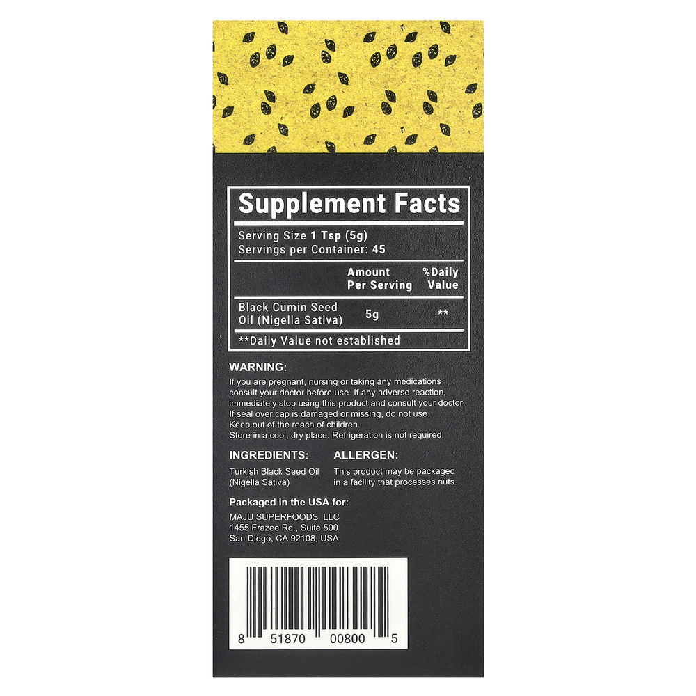Maju Superfoods, масло черного тмина холодного отжима, 240 мл (8 жидк. унций)