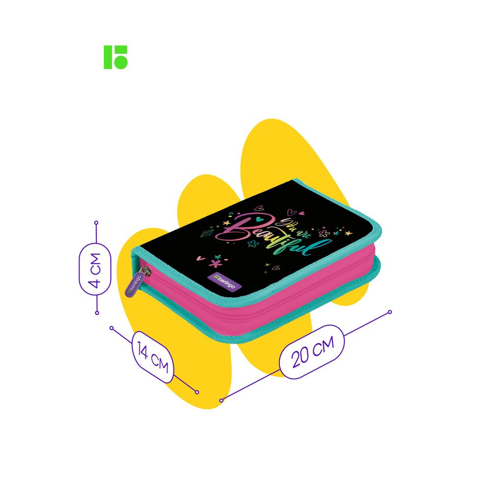 Пенал 1 отделение, 200*140*40 Berlingo "So beautiful", дополнительная откидная секция, полиэстер