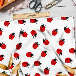 Ткань кулирная гладь божьи коровки