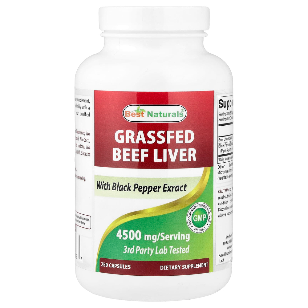 Best Naturals, говяжья печень травяного откорма, 250 капсул