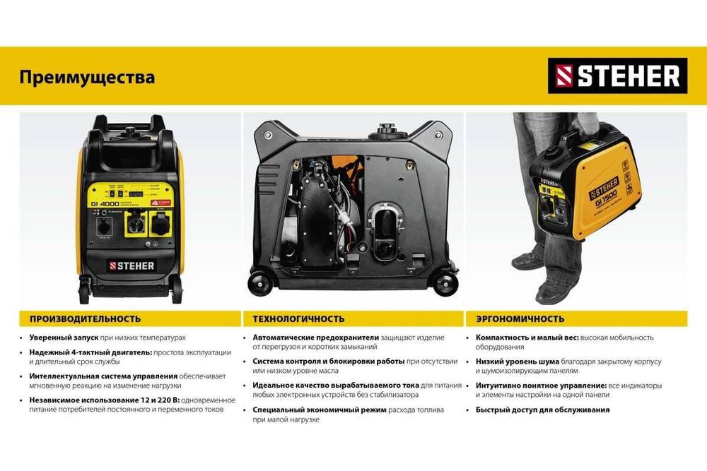 Инверторный генератор STEHER 3500 Вт GI-4000