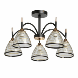 Люстра потолочная для квартиры/кухни/гостиной/спальни De City Dela, 5 лампочек Е27, 300Вт, 15 м2, черный/золотой