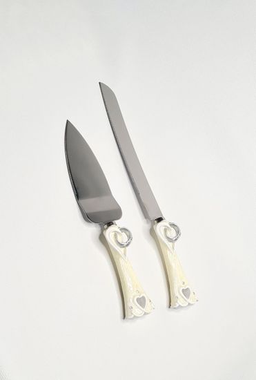 Набор для торта "Свадебные кольца" нож и лопатки с ручками