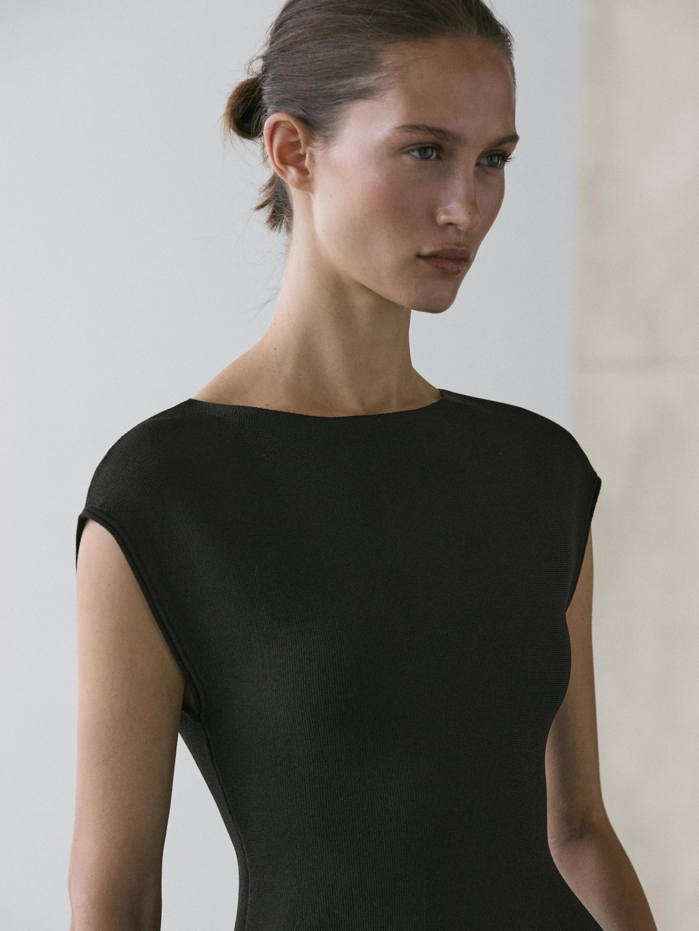 Massimo Dutti Трикотажный топ с круглым вырезом, черный