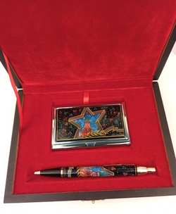 Набор "Кремль. Звезда" с визитницей и ручка c роспись. Палех