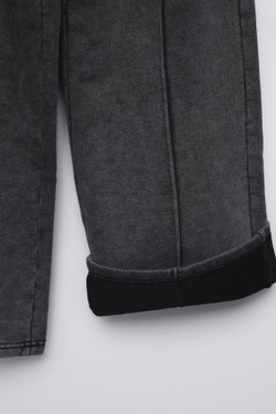 ZARA БРЮКИ WIDE LEG ИЗ МЯГКОЙ ТКАНИ С ЭФФЕКТОМ ПОТЕРТОСТИ, АНТРАЦИТОВО-СЕРЫЙ