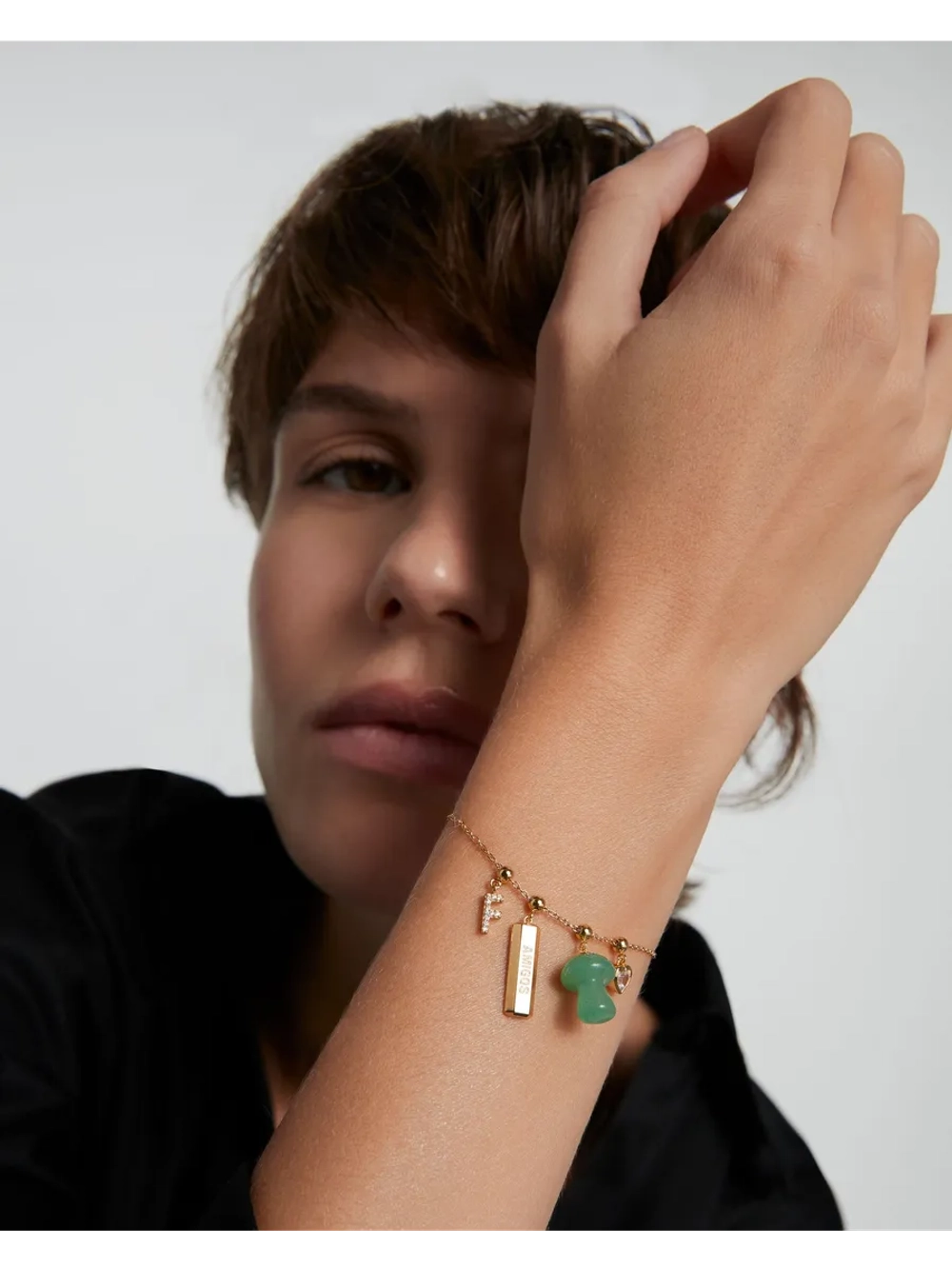 Подвеска-шарм Mushroom Green Aventurine серебро 925 пробы покрытое золотом