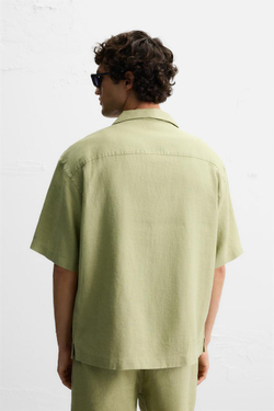 ZARA РУБАШКА ИЗ 100% ЛЬНА, ЗЕЛЕНЫЙ