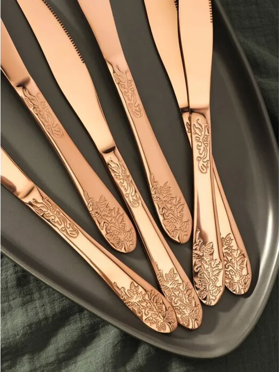 Набор ножей столовых Доляна Bloom, h=23,2 см, 6 шт, цвет красное золото