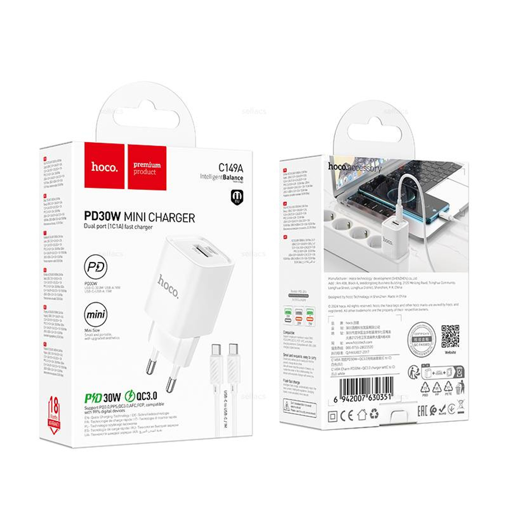 Зарядное устройство для Type-C Hoco C149A PD30W+QC3.0 (white)