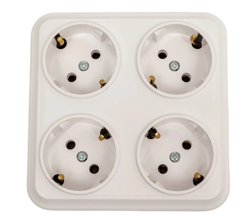 Розетка 4 местная Bylectrica Вариант 16А с/з белая квадратная IP20