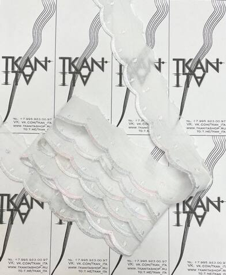 Тесьма хлопковая с вышивкой по фестонам (100%хлопок/вышивальные вискозные нити, Белый, 30)