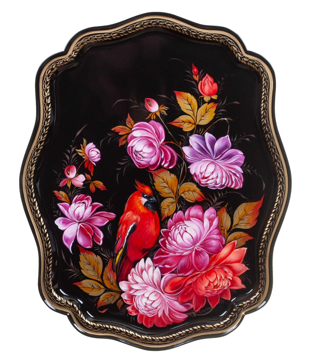 Жостовский поднос декоративный, размер 45х36 см (A20), металлический