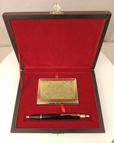 Набор "Гербовый" №17 визитница (Златоуст), ручка Паркер