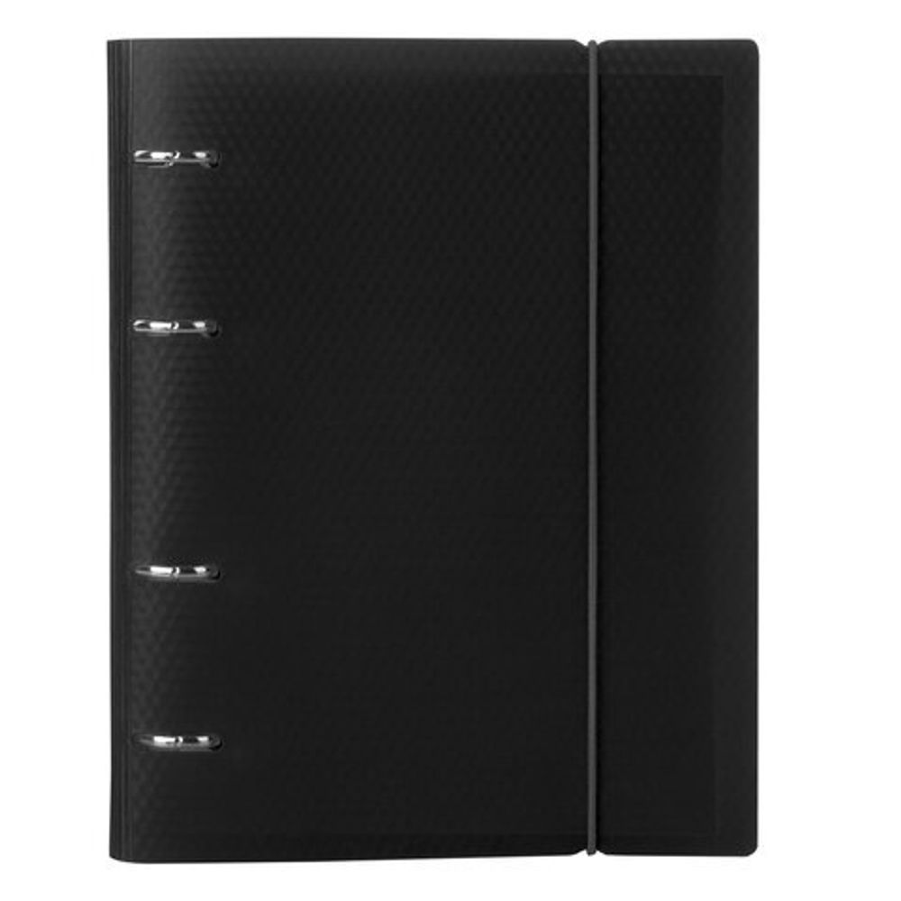 Тетрадь на кольцах А5 (175х220 мм), 120 л., пластиковая обложка, клетка, с фиксирующей резинкой, BRAUBERG, черная, 403568