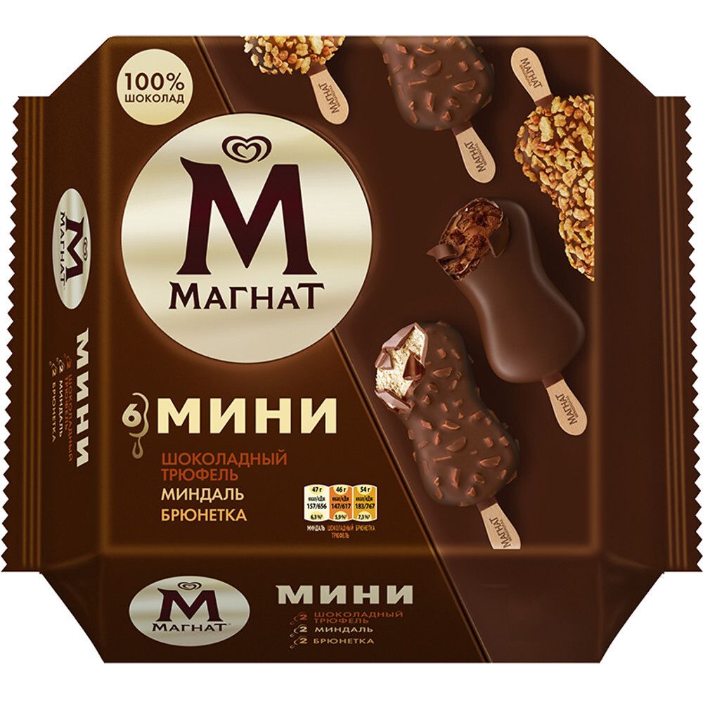 Мороженое Магнат, эскимо-мини, трюфель/миндаль/брюнетка, 294 гр