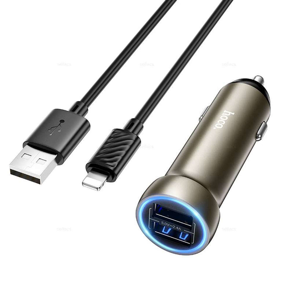 Автомобильное зарядное устройство для Lightning Hoco Z54 (metal grey)