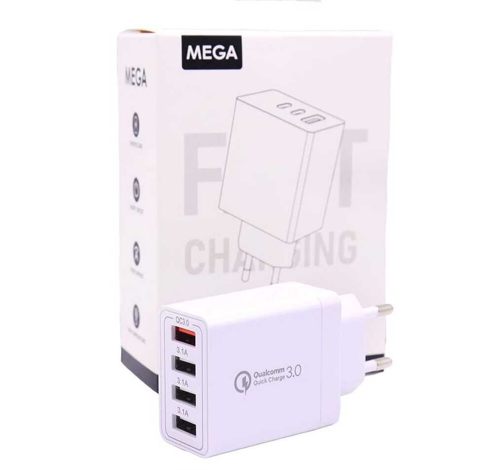 Сетевой адаптер питания MEGA 4USB 30W (белый)