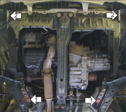 Защита картера Двигателя, КПП. 2 мм, Сталь. для Nissan Serena 1999-2005, Nissan Almera Tino 2000-2006 MOTODOR.01414