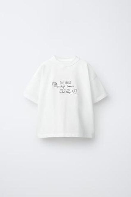 ZARA ФУТБОЛКА С ВЫШИТОЙ НАДПИСЬЮ, БЕЛЫЙ