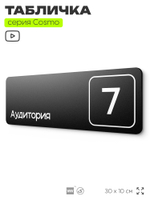 Таблички с номером аудитории "Аудитория №7", для офиса, 30 х 10 см, серия COSMO 3010, черная, Айдентика Технолоджи