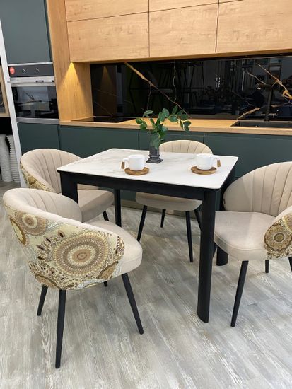 Стол ТЕТ-А-ТЕТ 120 Белый мрамор, керамика / Черный каркас