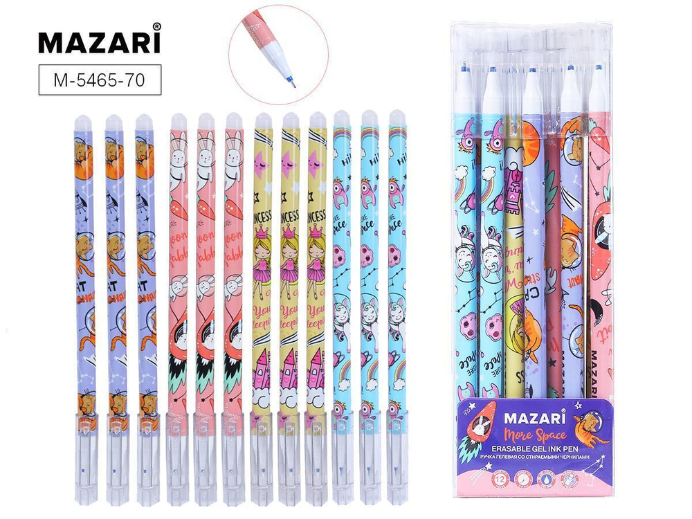 Ручка гель пиши-стирай 0.5мм. "More space" синяя, термочувств.чернила, корп. цветной (Mazari)