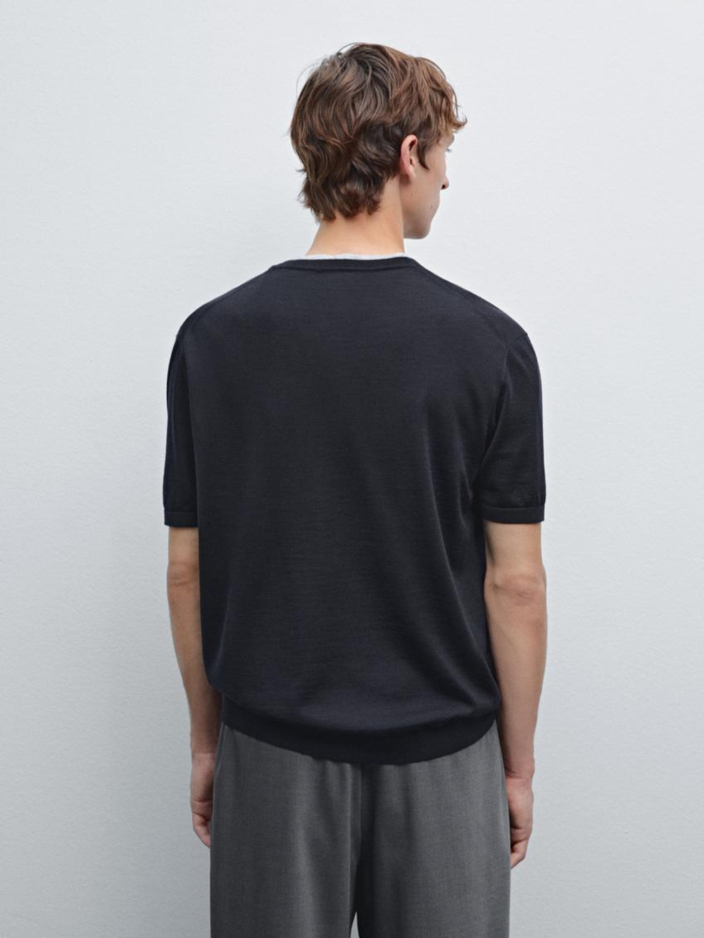 Massimo Dutti Трикотажная футболка с коротким рукавом, темно-синий