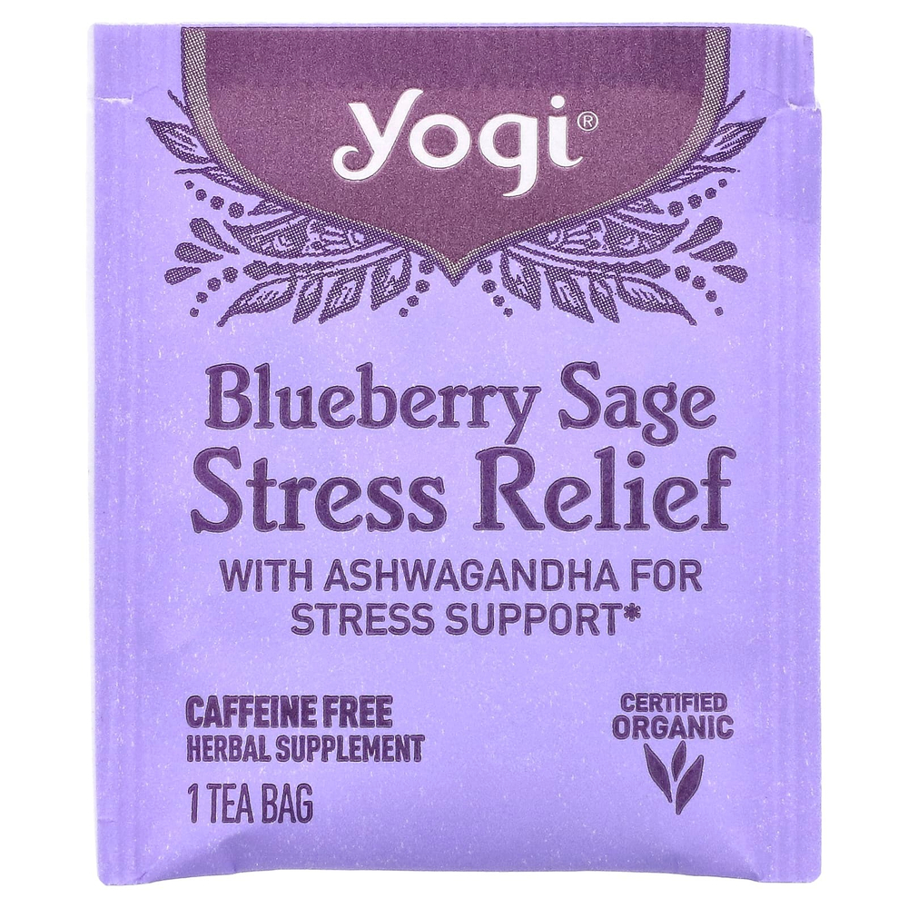 Yogi Tea, Stress Relief, голубика и шалфей, без кофеина, 16 чайных пакетиков, 32 г (1,12 унции)