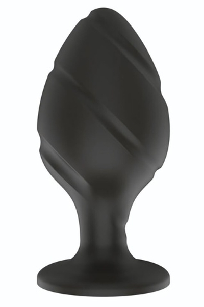 Черная средняя силиконовая анальная пробка с ложбинками по диагонали (Цвет: черный)