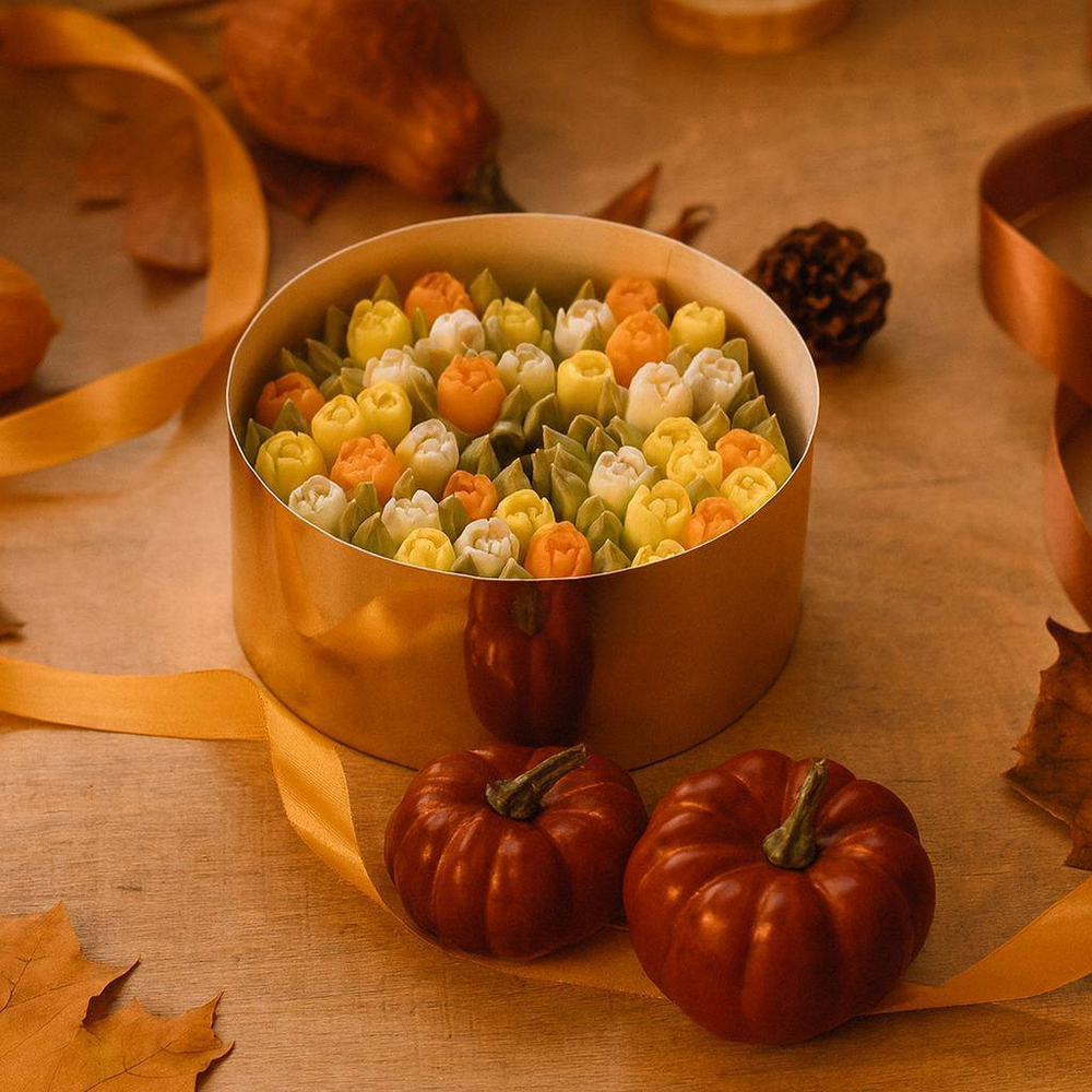 Букет капкейков тюльпаны в осенней палитре 5 шт