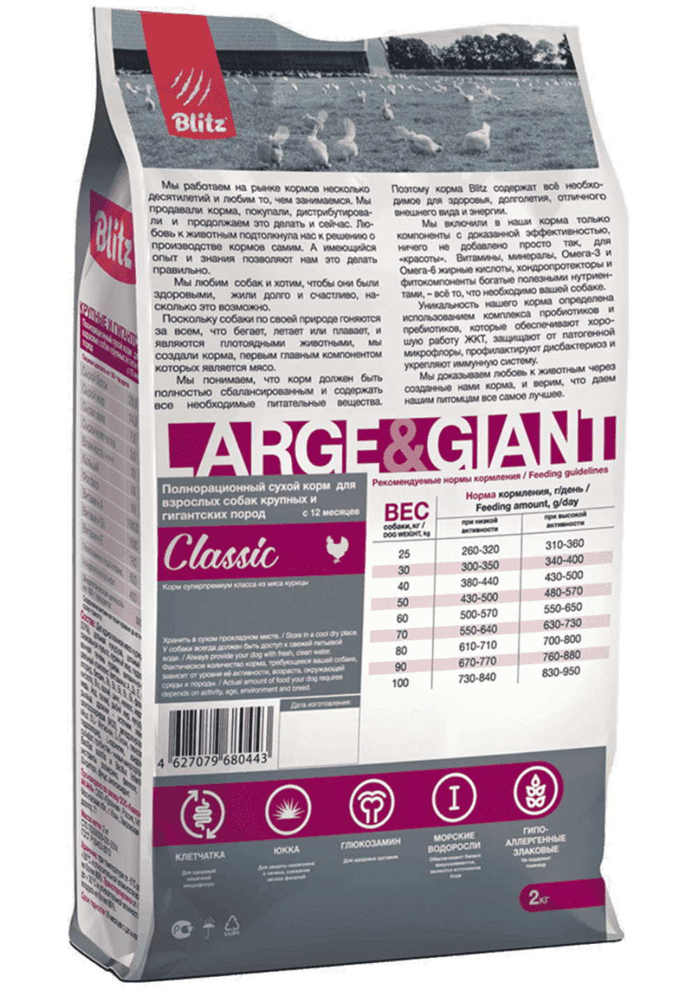 Сухой корм для собак BLITZ ADULT LARGE & GIANT BREEDS для взрослых собак и гигантских пород, 2 кг