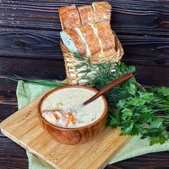 Крем-суп финский с семгой — нежнейший суп-пюре со сливками. Готовая порция для одного человека. Удобно взять с собой на работу.