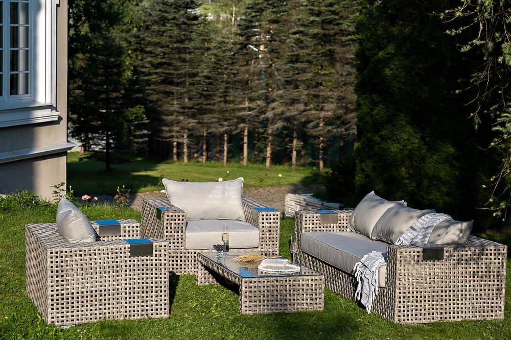 "Тито" лаунж-зона из искусственного ротанга, цвет серый