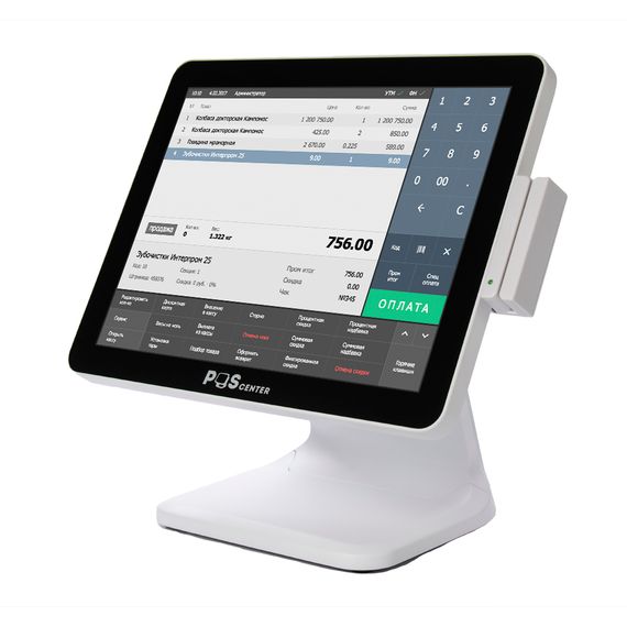 Сенсорный моноблок POScenter POS101 (15&quot;, PCAP, WB-J3455, RAM 4Gb, SSD M2 128Gb, MSR) Windows10, БЕЛЫЙ