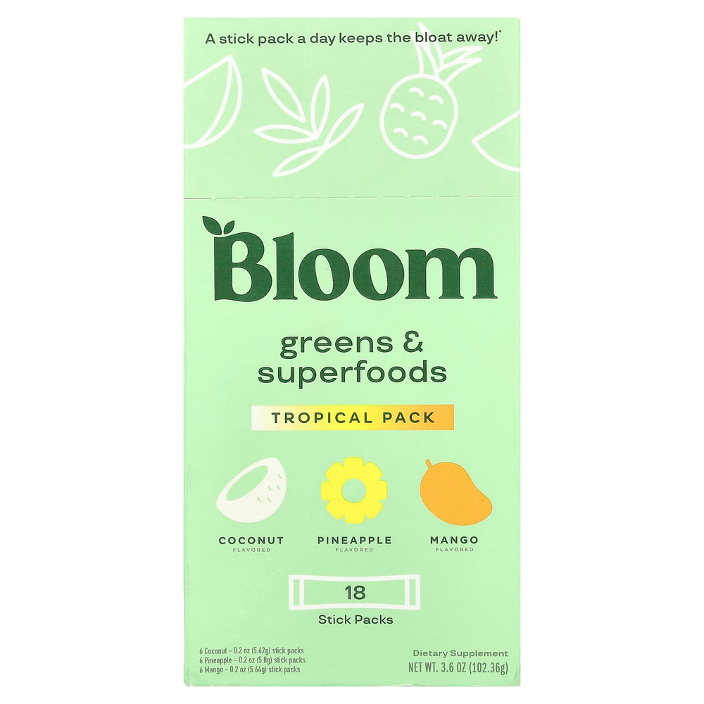 Bloom, Greens & Superfoods, тропическая упаковка, 18 пакетиков, 102,36 г (3,6 унции)