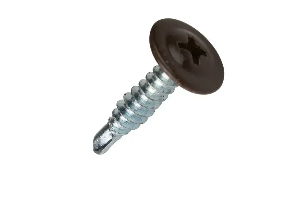 Саморез с прессшайбой 4,2х19 коричневый шоколад RAL8017 со сверлом 100шт.