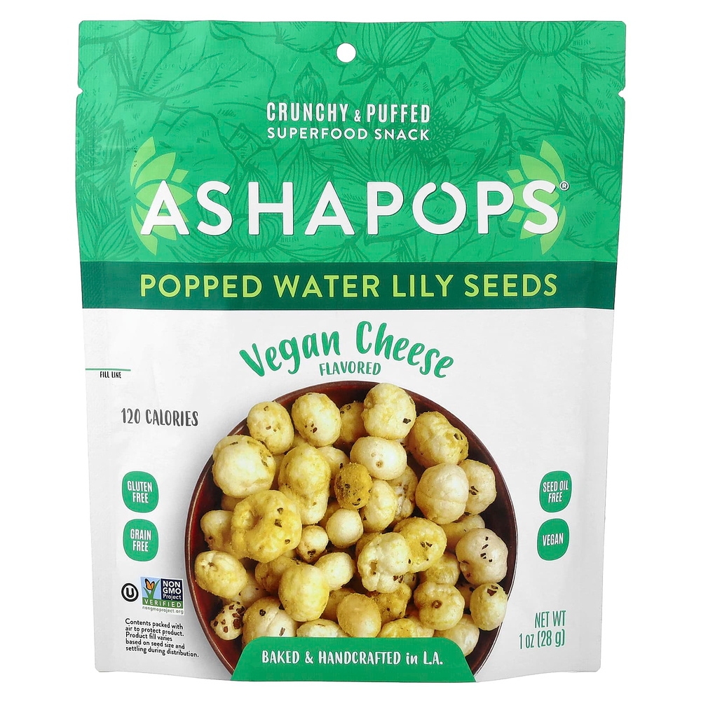 AshaPops, Popped Water Lily Seeds, веганский сыр, 28 г (1 унция)
